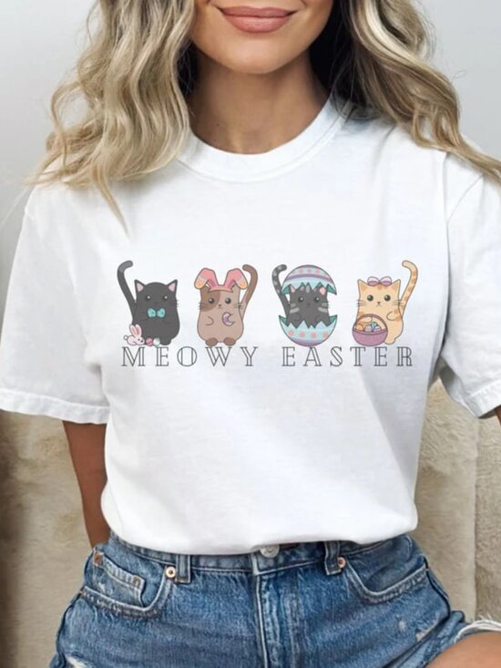 Tops - Cute Cat Easter Graphic Shirt, Cat Easter Tee, Gift For Cat Lovers